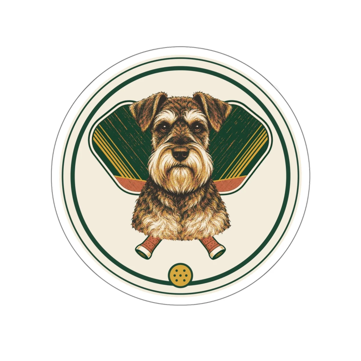 Miniature Schnauzer pickleball heritage crest die-cut sticker