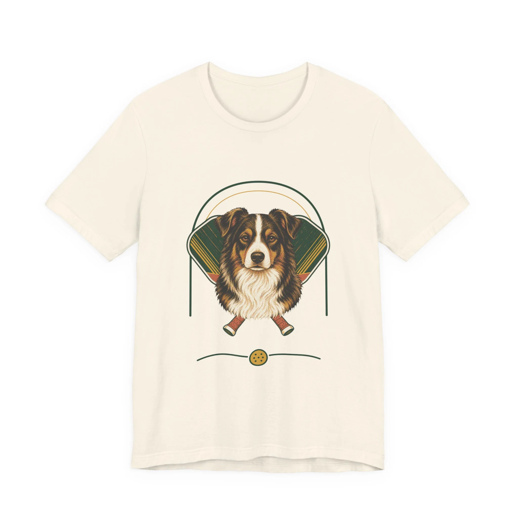 Miniature American Shepherd pickleball heritage crest t-shirt in Natural