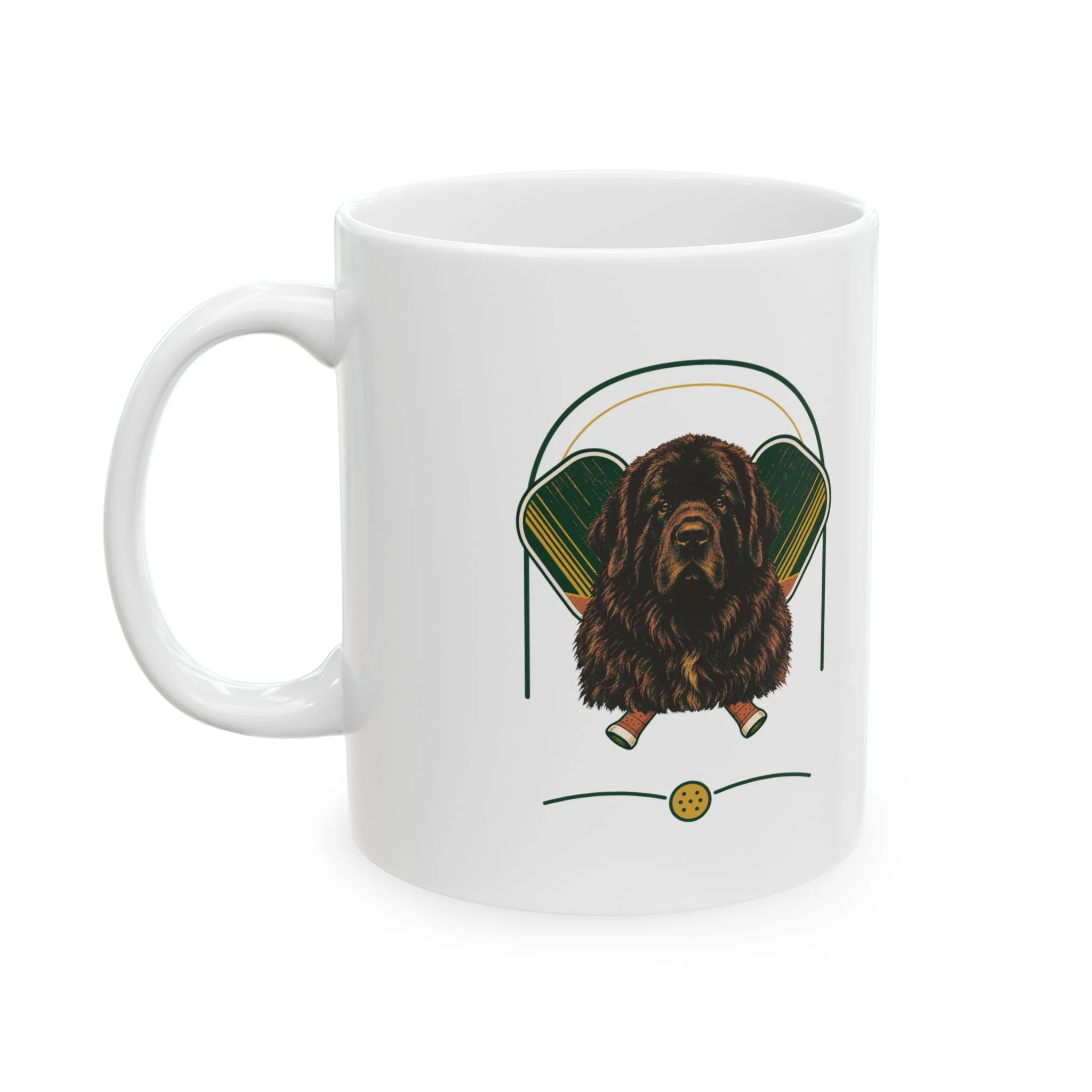 Newfoundland pickleball heritage crest on an 11 oz ceramic mug