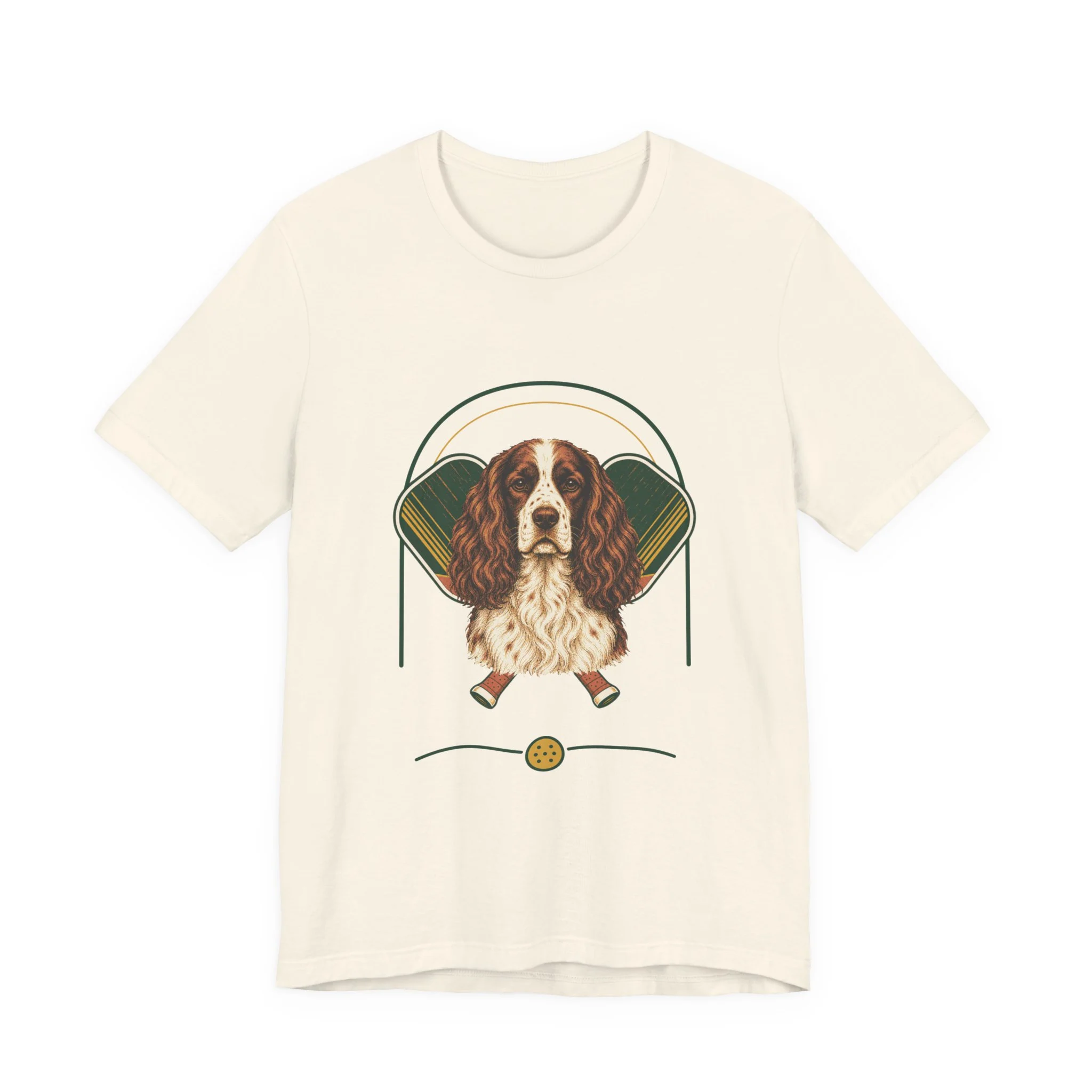 English Springer Spaniel pickleball heritage crest t-shirt in Natural