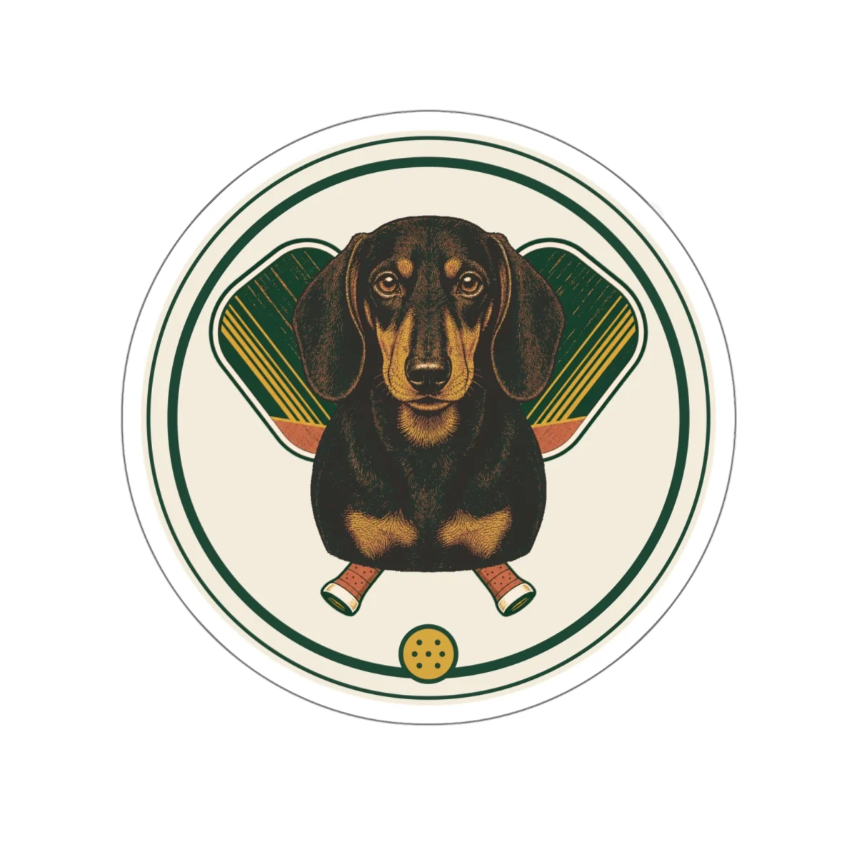 Dachshund pickleball heritage crest die-cut sticker