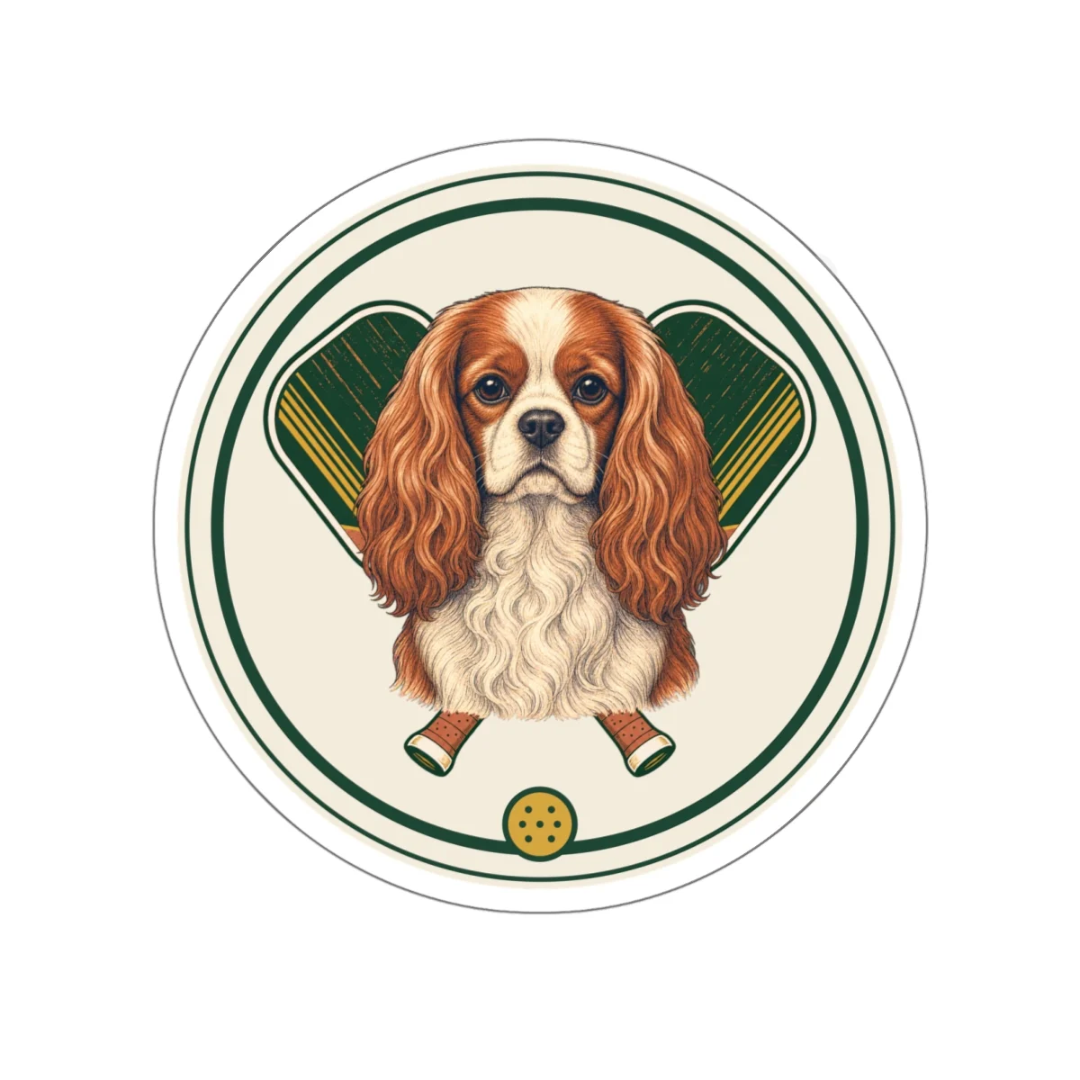 Cavalier King Charles Spaniel pickleball heritage crest die-cut sticker