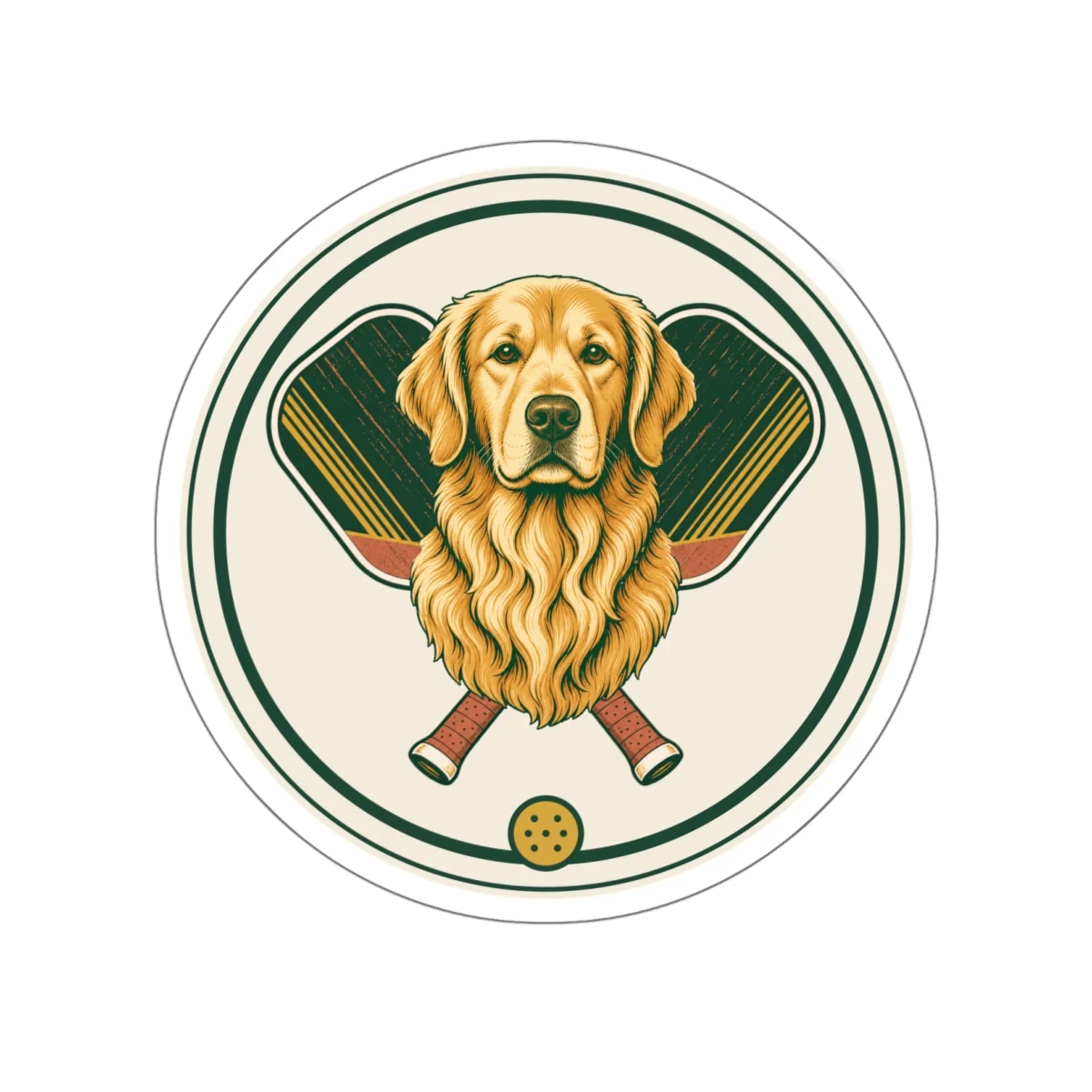 Golden Retriever pickleball heritage crest die-cut sticker