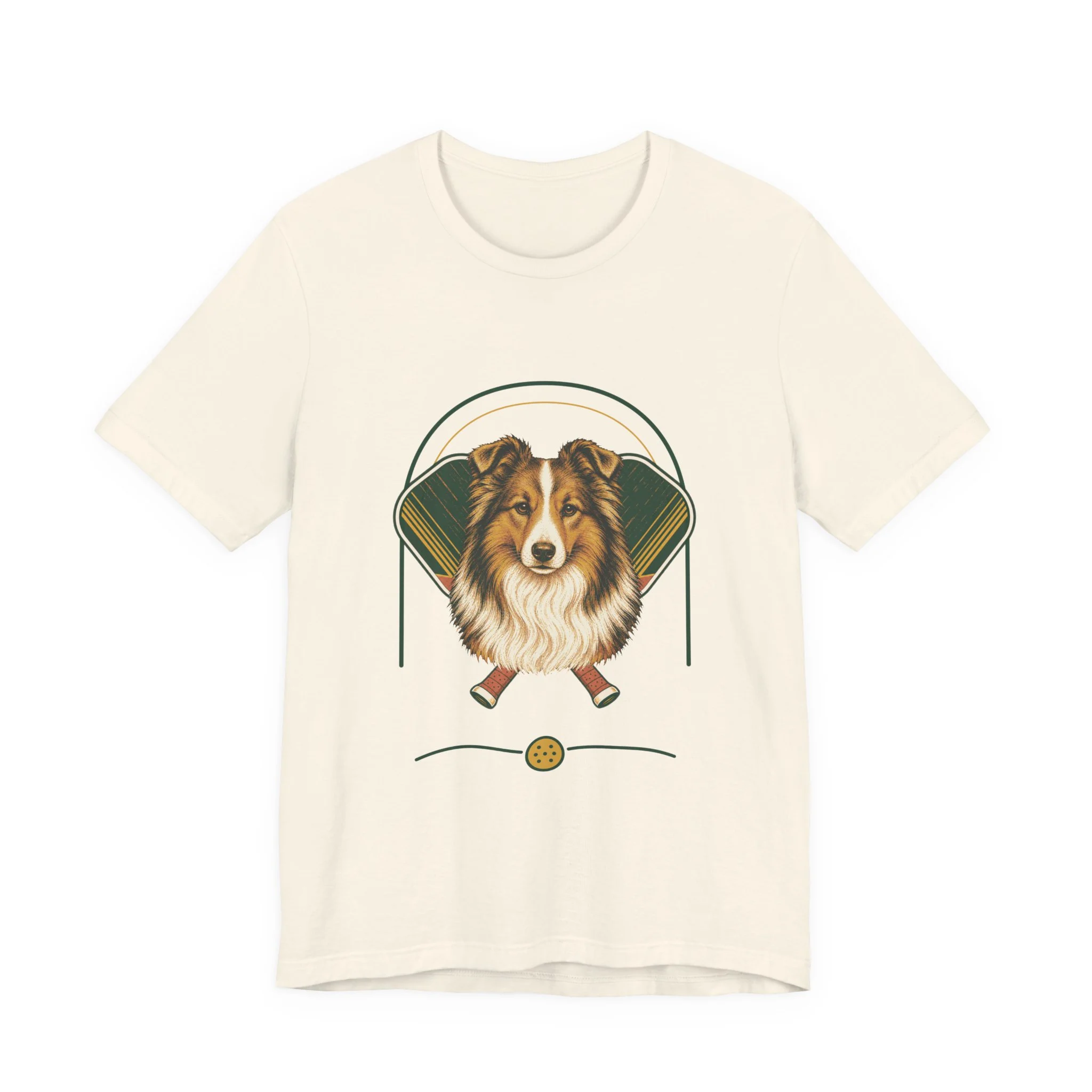 Shetland Sheepdog pickleball heritage crest t-shirt in Natural