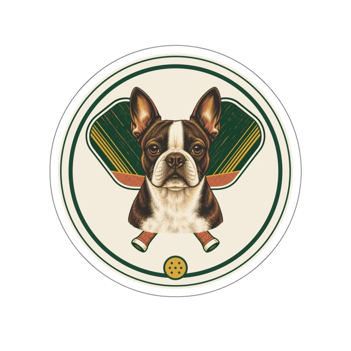 Boston Terrier pickleball heritage crest die-cut sticker