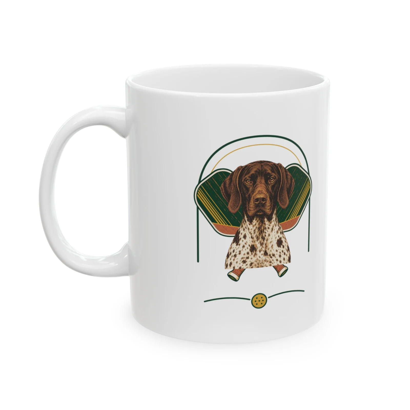 German Shorthaired Pointer pickleball heritage crest on an 11 oz ceramic mug