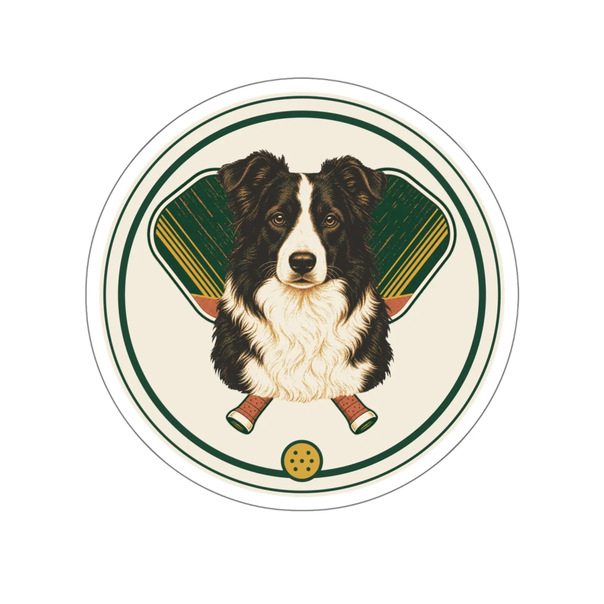 Border Collie pickleball heritage crest die-cut sticker