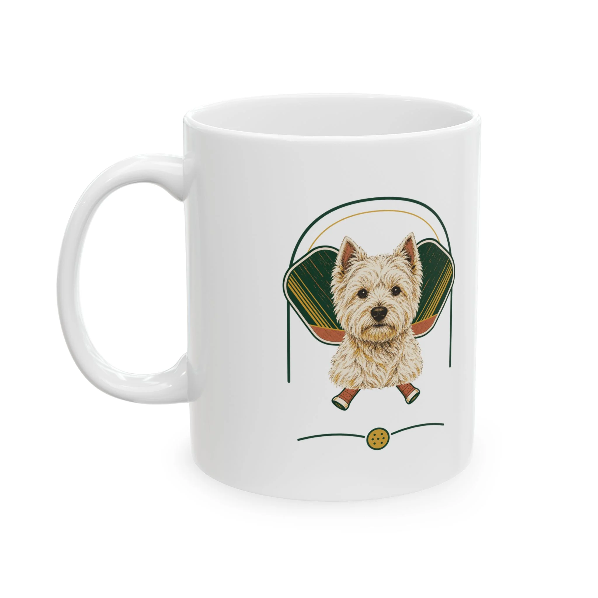 West Highland White Terrier pickleball heritage crest on an 11 oz ceramic mug