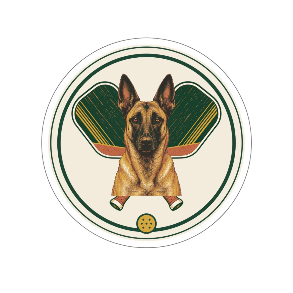 Belgian Malinois pickleball heritage crest die-cut sticker