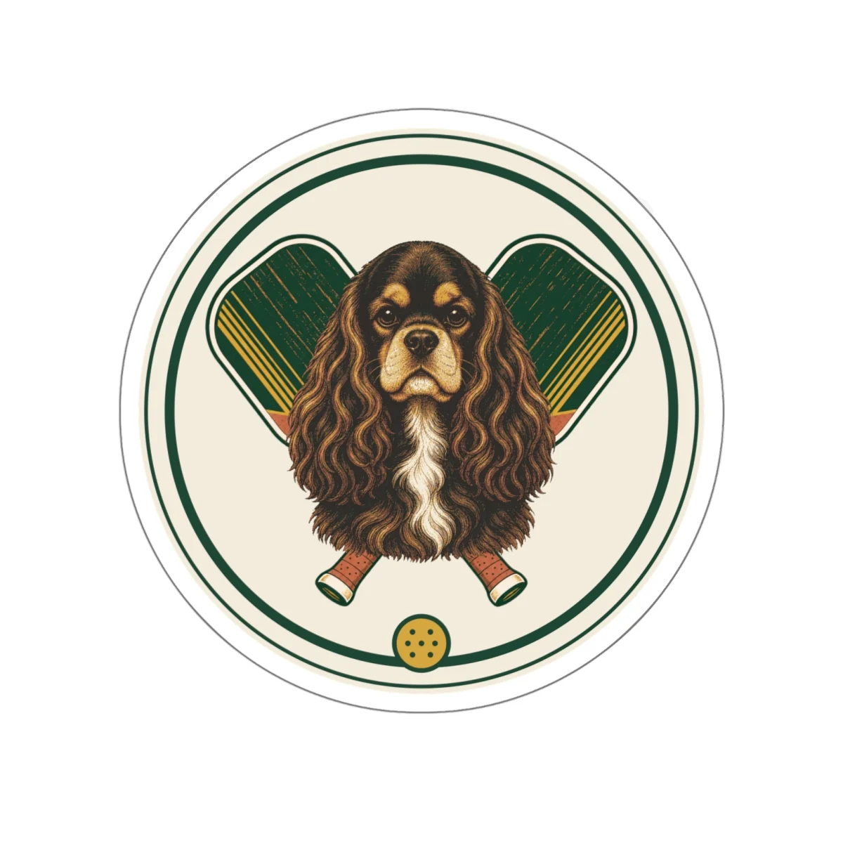 Cocker Spaniel pickleball heritage crest die-cut sticker