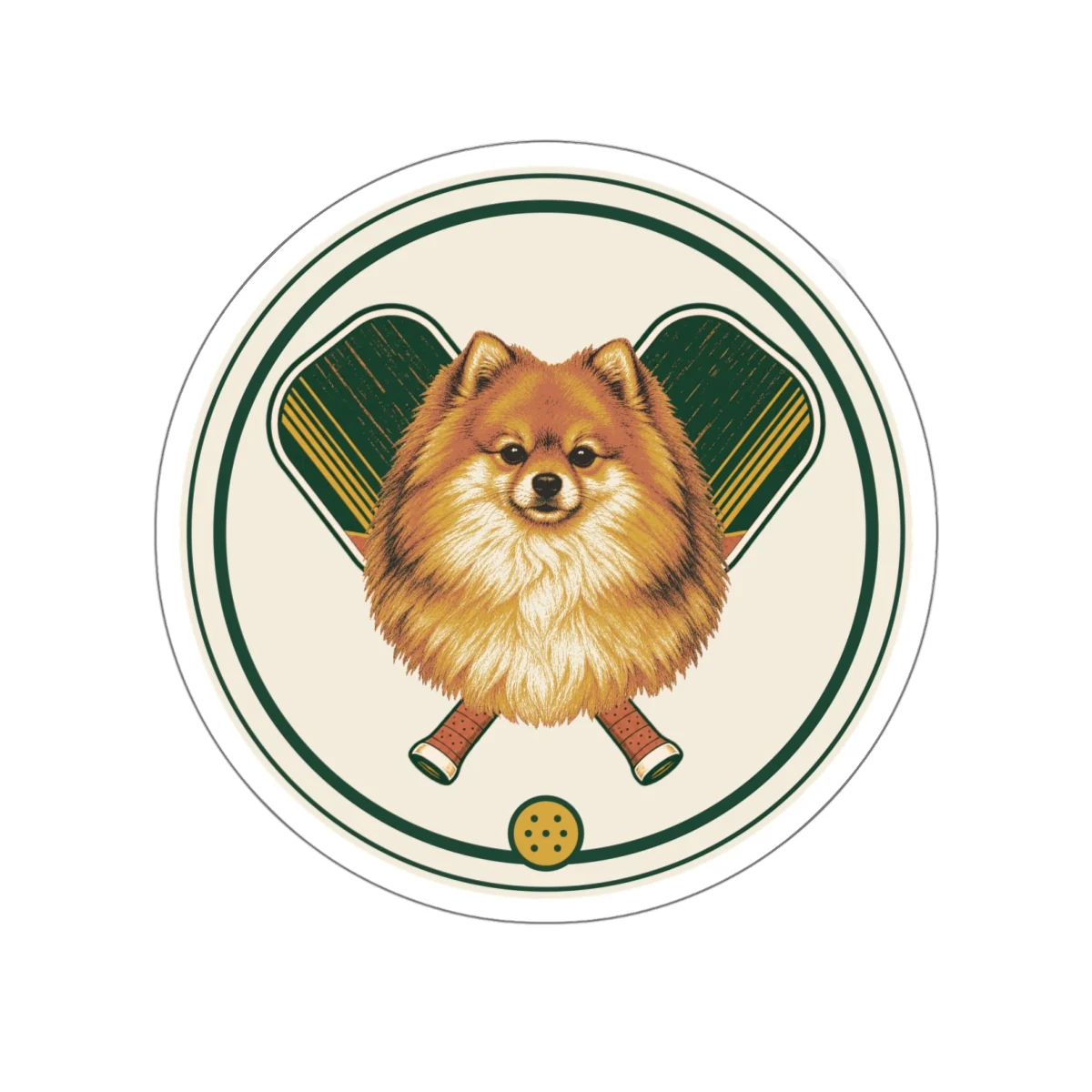 Pomeranian pickleball heritage crest die-cut sticker